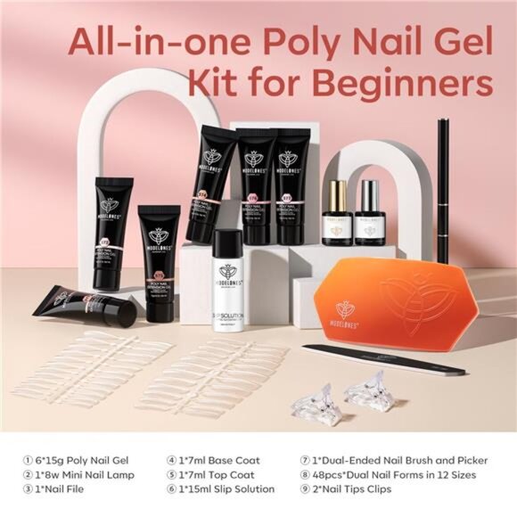 Poly Gel Nail Kit 6 Colors with 8 W Nail Lamp Extension Gel Kit Jelly - Picture 2 of 7